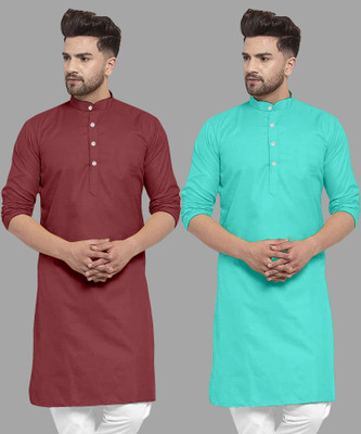 FASHIONFRICKSS Men Solid Straight Kurta(Maroon, Green)