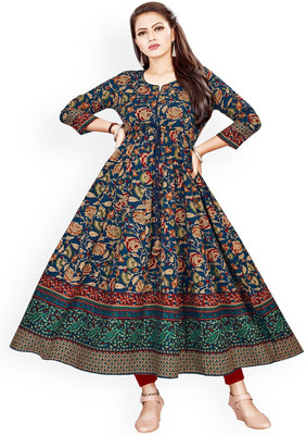 AnushreeEthnics Women Printed Anarkali Kurta(Blue)