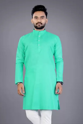 FUBAR Men Solid Straight Kurta(Light Green)