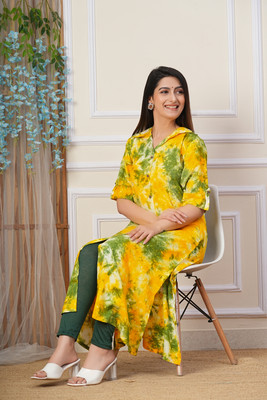Lee Ropa Women Dyed/Ombre A-line Kurta(Blue)