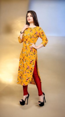 Shree Sarvottam Fashion Women Printed Straight Kurta(Yellow)