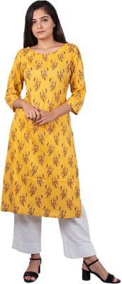 Neelo Kurti Women Printed Straight Kurta(Yellow)