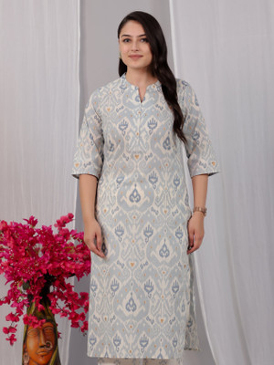 Aramya Women Printed Straight Kurta(Blue)