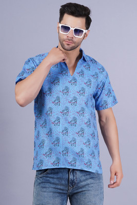AXOLOTL Men Printed Straight Kurta(Blue)