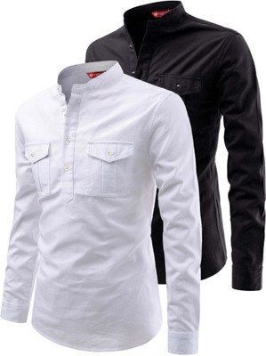 Yugnik Men Solid A-line Kurta(White)