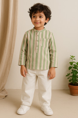 TALES & STORIES Boys Striped Straight Kurta(Green)