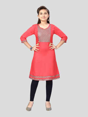 Aarika Girls Printed A-line Kurta(Red)