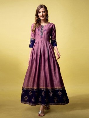 PITRIS Women Printed Anarkali Kurta(Purple)