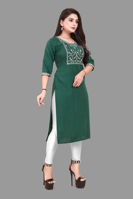 WOMENSILK Women Embroidered Straight Kurta(Green)