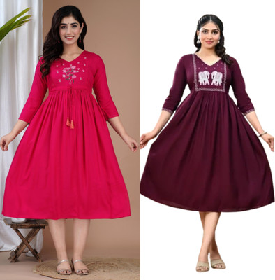 RANGRAIL Women Solid Anarkali Kurta(Pink)