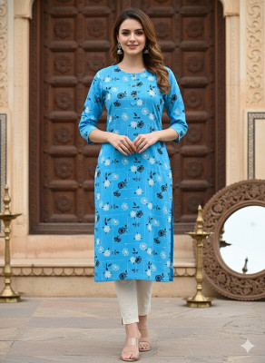 Saka Designs Women Printed Straight Kurta(Blue)