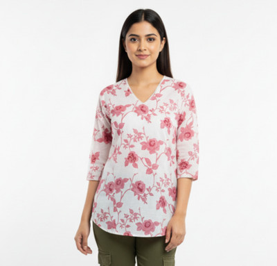 BHAWANA FASHION Women Printed Ethnic Dress Kurta(White, Pink)