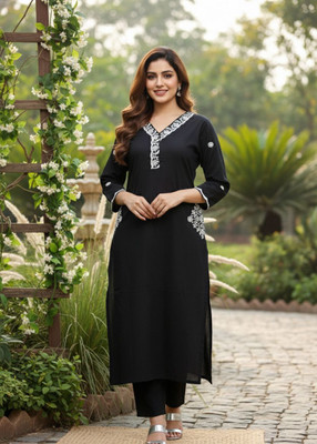 Gs Dress With Style Women Embroidered A-line Kurta(Black)