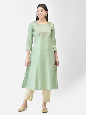 Span Women Self Design Straight Kurta(Green)