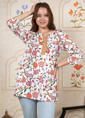 JINVARAM Women Floral Print Straight Kurta(Multicolor)