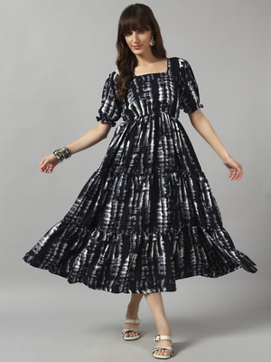 Jash Creation Women Fit and Flare Black Maxi/Full Length Dress