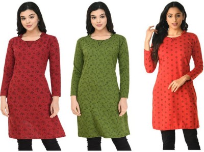 KAYU Women Printed A-line Kurta(Red, Green, Maroon)