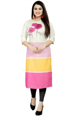 tanvi creation Women Printed Straight Kurta(White, Pink)