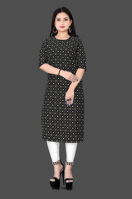 RANGRASIYA CORPORATION Women Printed Straight Kurta(Black)