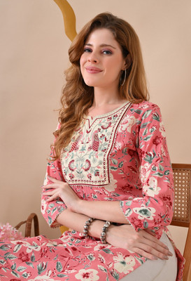 PHYSIL Women Floral Print Straight Kurta(Multicolor)