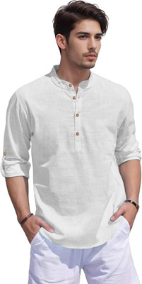 omkar Men Solid Straight Kurta(White)