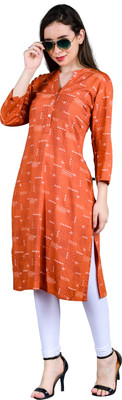 Avaasa Buy Shruthi Women Printed Straight Kurta(Orange, White)
