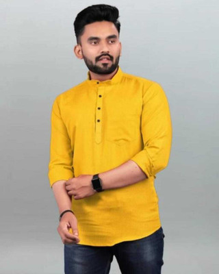 MASCON TRaDER Men Solid Straight Kurta(Yellow)