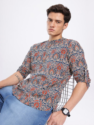 Anouk Rustic Men Printed Straight Kurta(Blue)