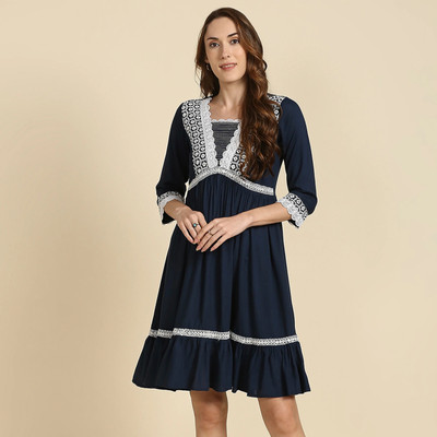 Madhuram Women Printed A-line Kurta(Blue)