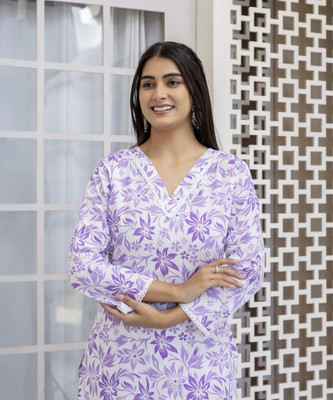 Chafi Collection Women Printed A-line Kurta(White)