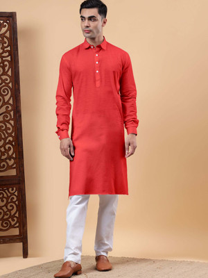Yugnik Men Solid A-line Kurta(Red)
