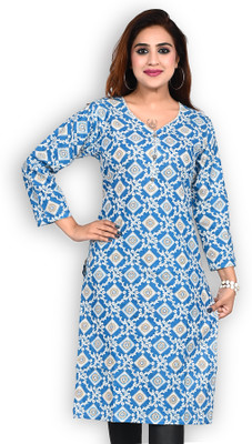 ZMcreation Women Printed Straight Kurta(Blue)