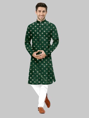 MENTIFIC Men Printed Straight Kurta(Dark Green)