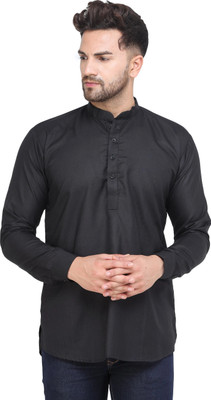krishu Men Solid Straight Kurta(Black)