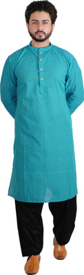 DRESSED UP DIVAS Men Self Design Straight Kurta(Light Blue)