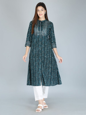 Kriftee Women Printed A-line Kurta(Dark Green)