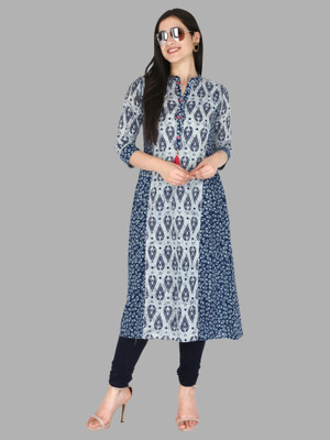 Kannahi Women Printed Straight Kurta(Blue)