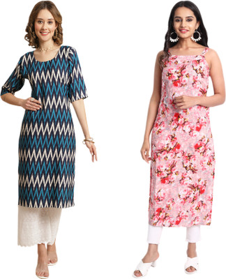 KALLAXI Women Printed Straight Kurta(Multicolor)