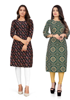 dharmanandan creation Women Printed Straight Kurta(Multicolor)