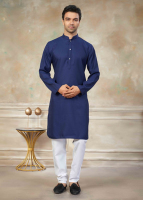 Outluk Men Solid Straight Kurta(Blue)