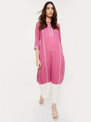 max Women Printed A-line Kurta(Pink)