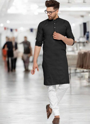 Rashmi Genz Men Printed Straight Kurta(Black)