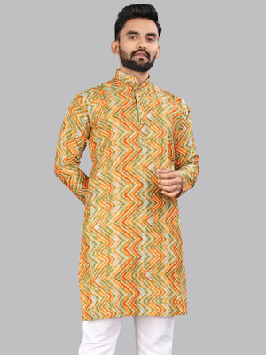 Divastri Men Printed A-line Kurta(Yellow)