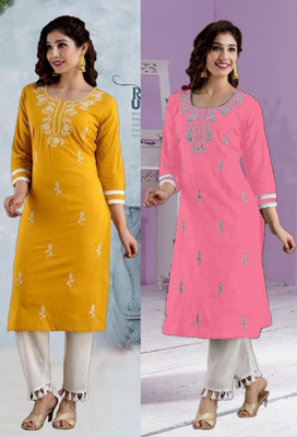SISTO Women Chikan Embroidery A-line Kurta(Multicolor)