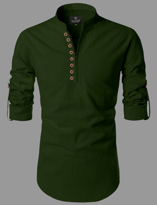 SPOQUE Men Solid Straight Kurta(Dark Green)