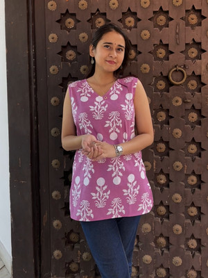 Majestykart Women Floral Print, Printed Straight Kurta(Pink, White)