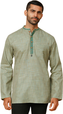 Arch Element Men Geometric Print Straight Kurta(Light Green)