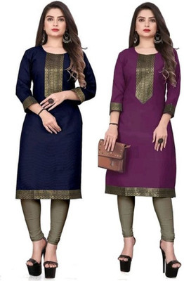 Maaa Meladi CreationS Women Solid Straight Kurta(Pink, Dark Blue)