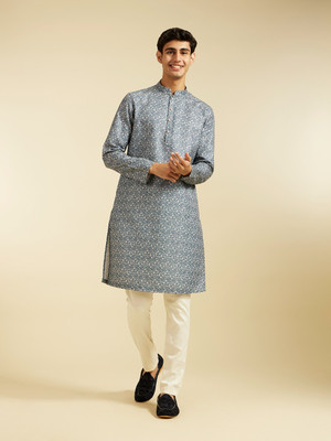 DIWAS by Manyavar Men Printed Straight Kurta(Grey)