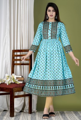 GURMEET FASHION Women Printed Anarkali Kurta(Light Blue)